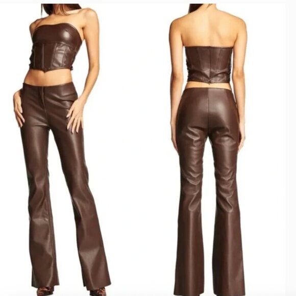 I Am Gia  Pant Brown faux Leather size xS + corset top size xs - Picture 1 of 7